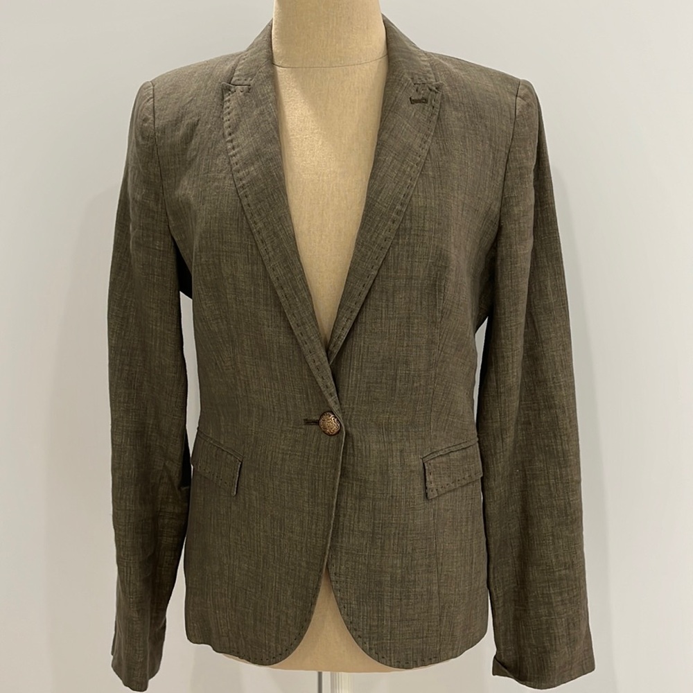 ZARA BASIC BLAZER TOP OLIVE GREEN COLOR SZ:S